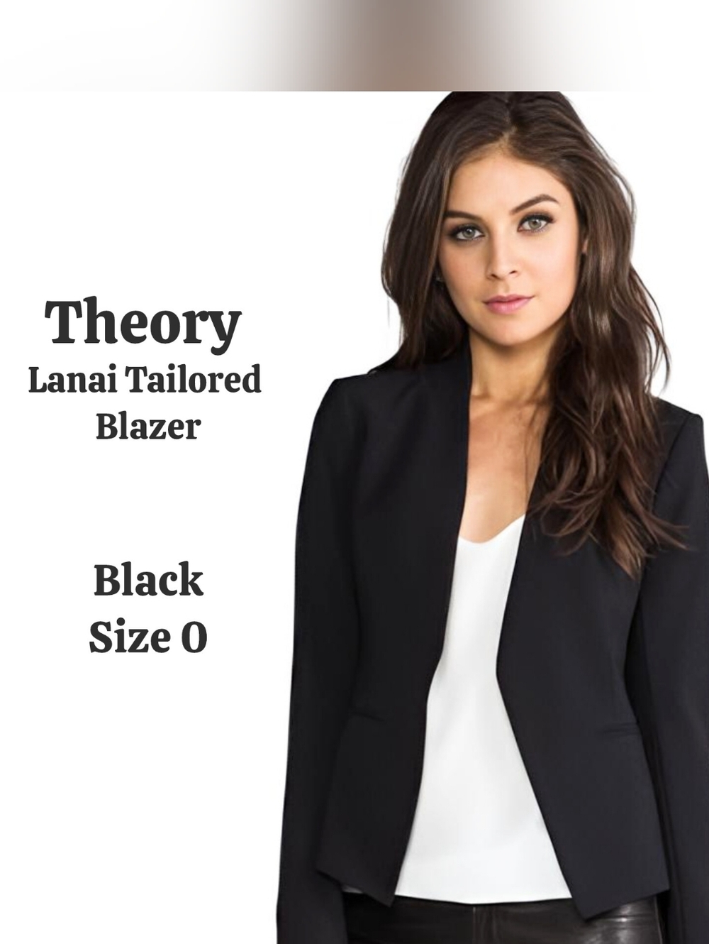 Theory Lanai Tailored Blazer Size 0 Open Front Wool Blend Suit Jacket Black